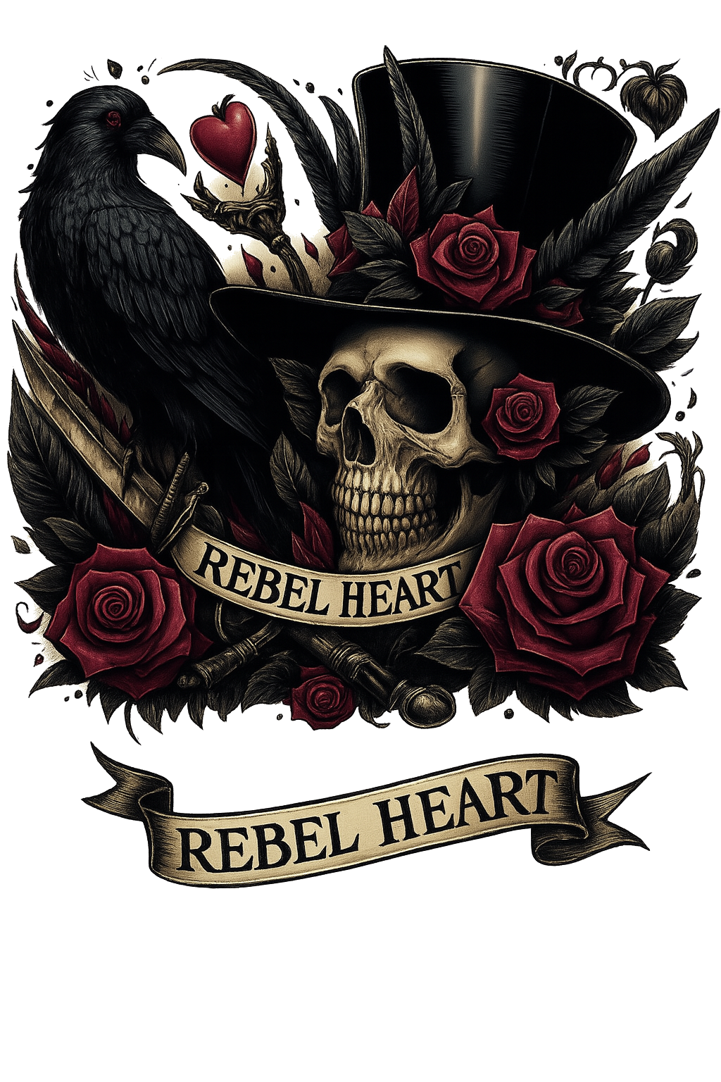 Rebel Heart Skull Raven Tattoo SVG Jpg PNG Gothic Clipart for Sublimation Cricut or Shirt Flash Tattoo Sheet or Sticker Decal DIY Art Print