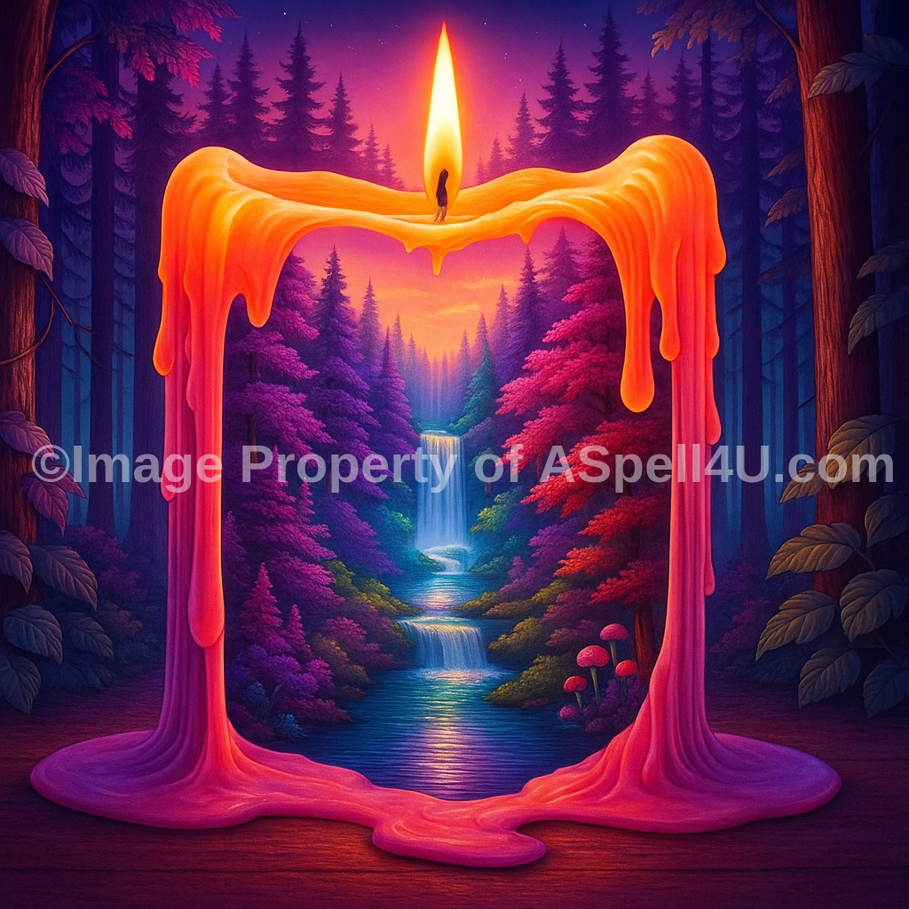 Enchanted Flame Portal – Surreal Candle Forest Landscape Wall Art Digital Download | Mystical Waterfall Fantasy Poster for Home Decor