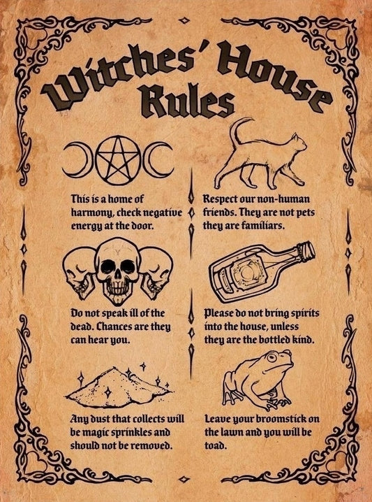 Vintage Witches House Rules AI Created Wicca Witch Design - Digital Download Art Paper for Junk Journal Scrapbook Cottage Core DIY Craft