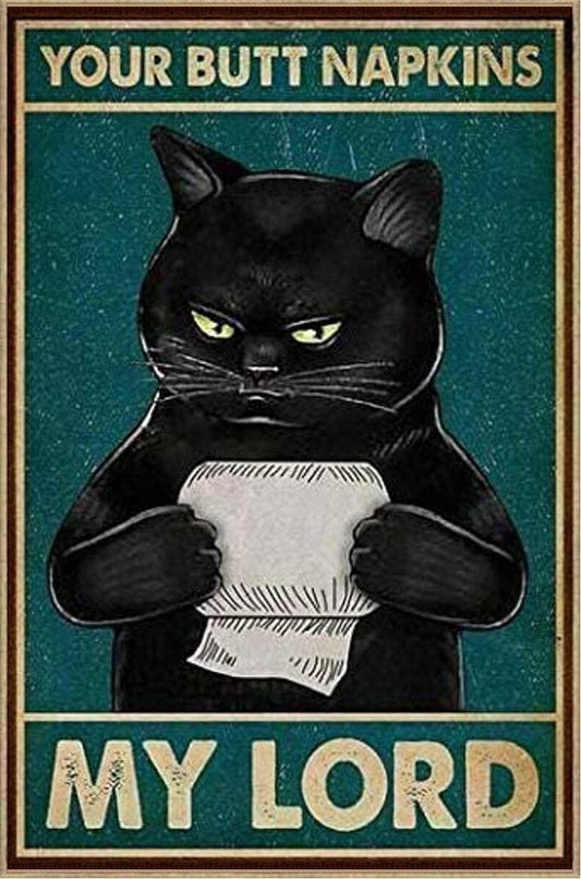 Black Cat Your Butt Napkins My Lord - Digital Download - AI Enhanced High Resolution - Custom Designed Retro Vintage Style DIY Wall Art