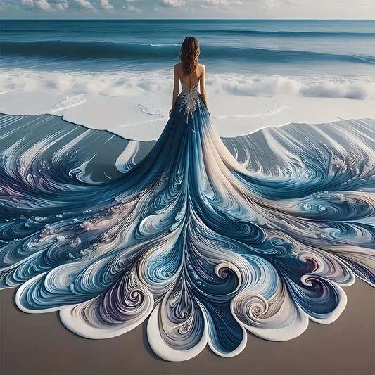 Wedding Dress on the Beach at Sunset AI Created Digital DIY Printable Canvas Poster Art Craft Supply Download, Print, and Edit on your PHONE