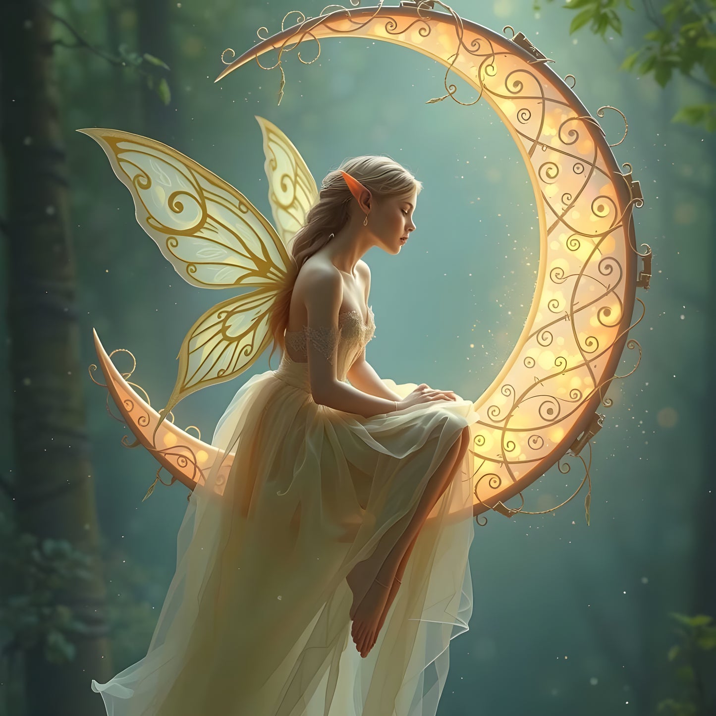 Fairy Moon Butterfly Woman JPEG | Digital Download T-Shirt, Wall Art, Book Cover, Sublimation Design | Mystical Celestial Printable AI Image