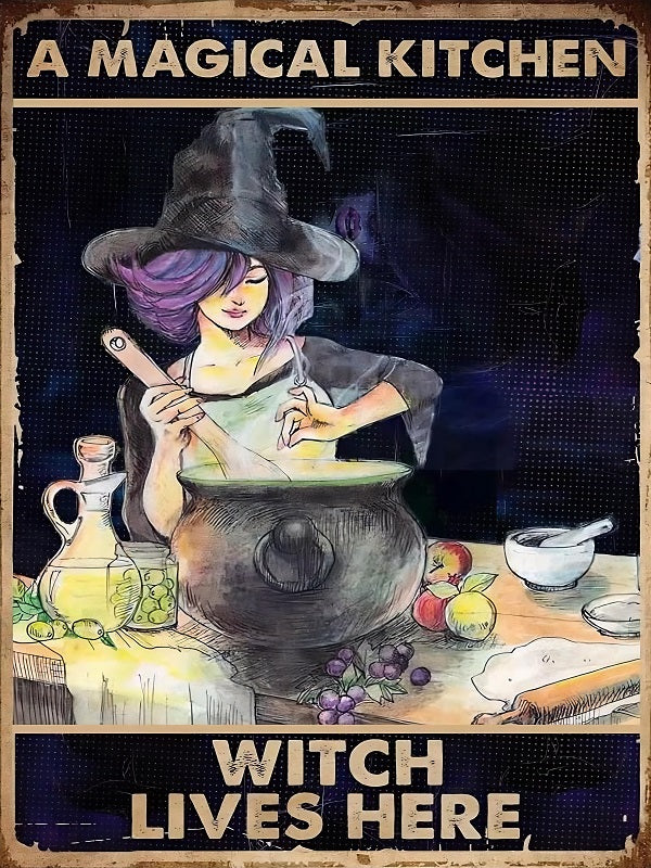 Magical Kitchen Witch Wiccan Decor  - Digital Download - Canvas Poster - One of A Kind Print - Custom Made AI Designed