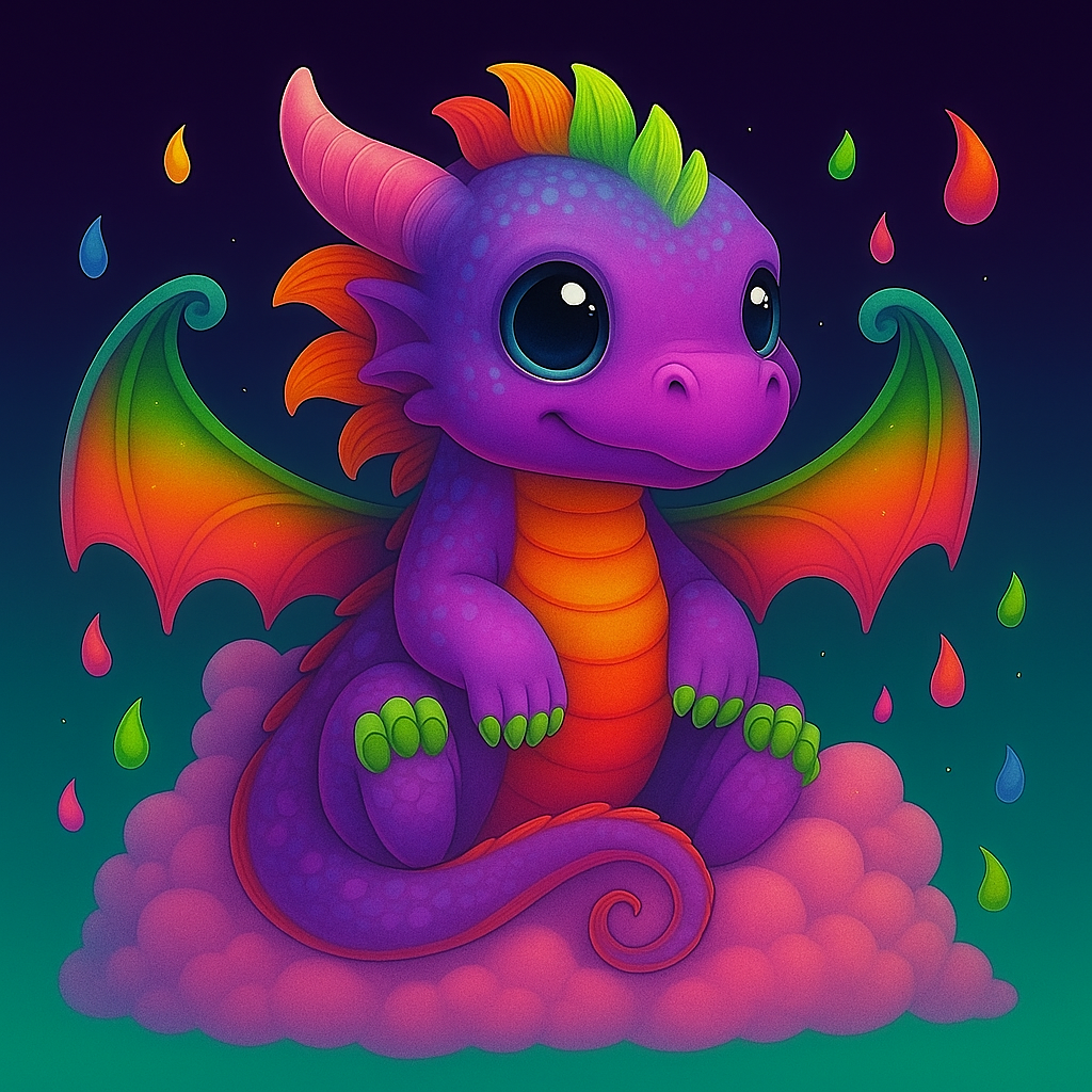 Rainbow Baby Dragon Prints – Colorful Fantasy Nursery Wall Art for Kids Room or Classroom Digital Download (Set of 4)