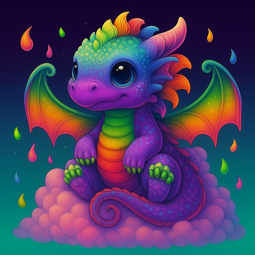 Rainbow Baby Dragon Prints – Colorful Fantasy Nursery Wall Art for Kids Room or Classroom Digital Download (Set of 4)