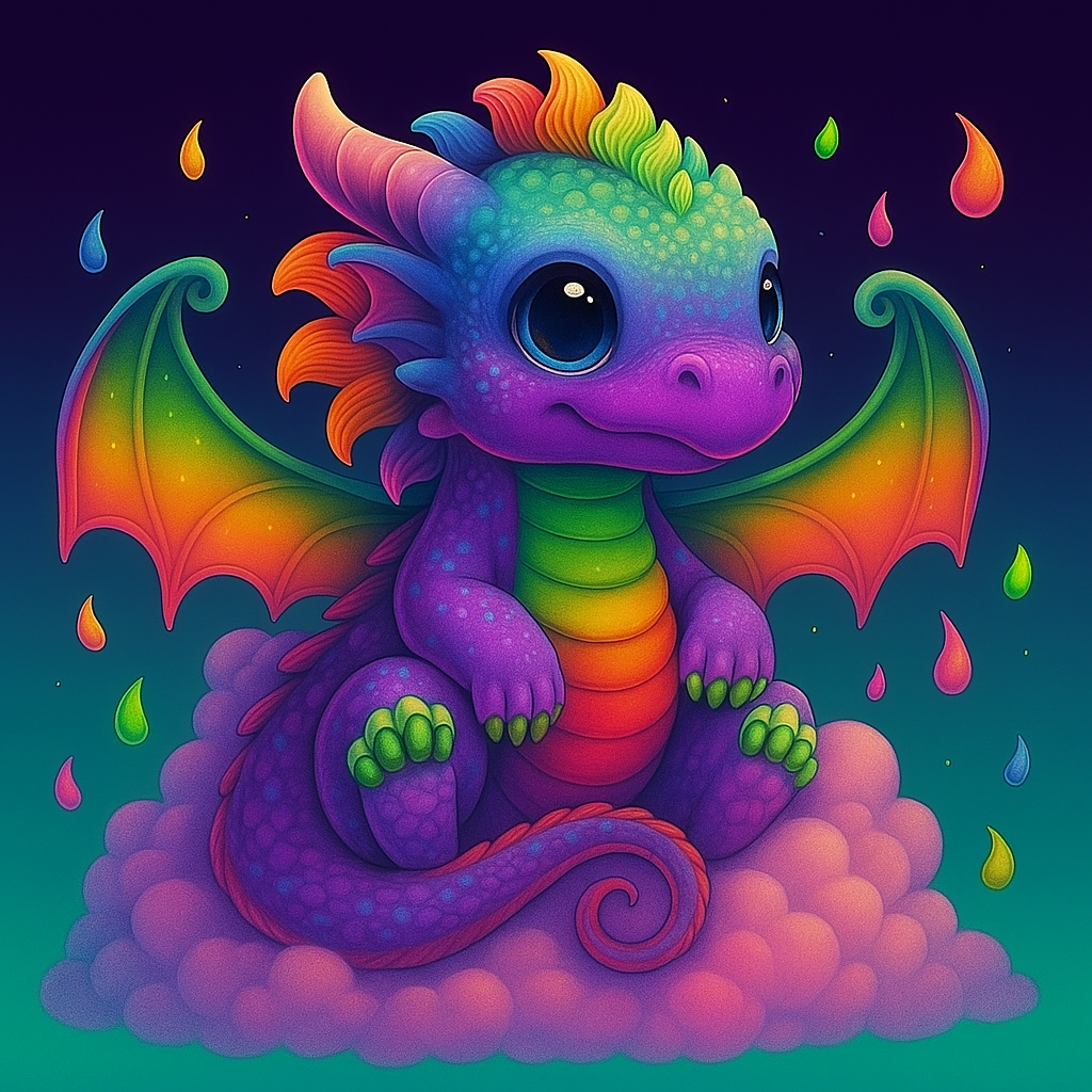 Rainbow Baby Dragon Prints – Colorful Fantasy Nursery Wall Art for Kids Room or Classroom Digital Download (Set of 4)