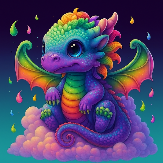 Rainbow Baby Dragon Prints – Colorful Fantasy Nursery Wall Art for Kids Room or Classroom Digital Download (Set of 4)