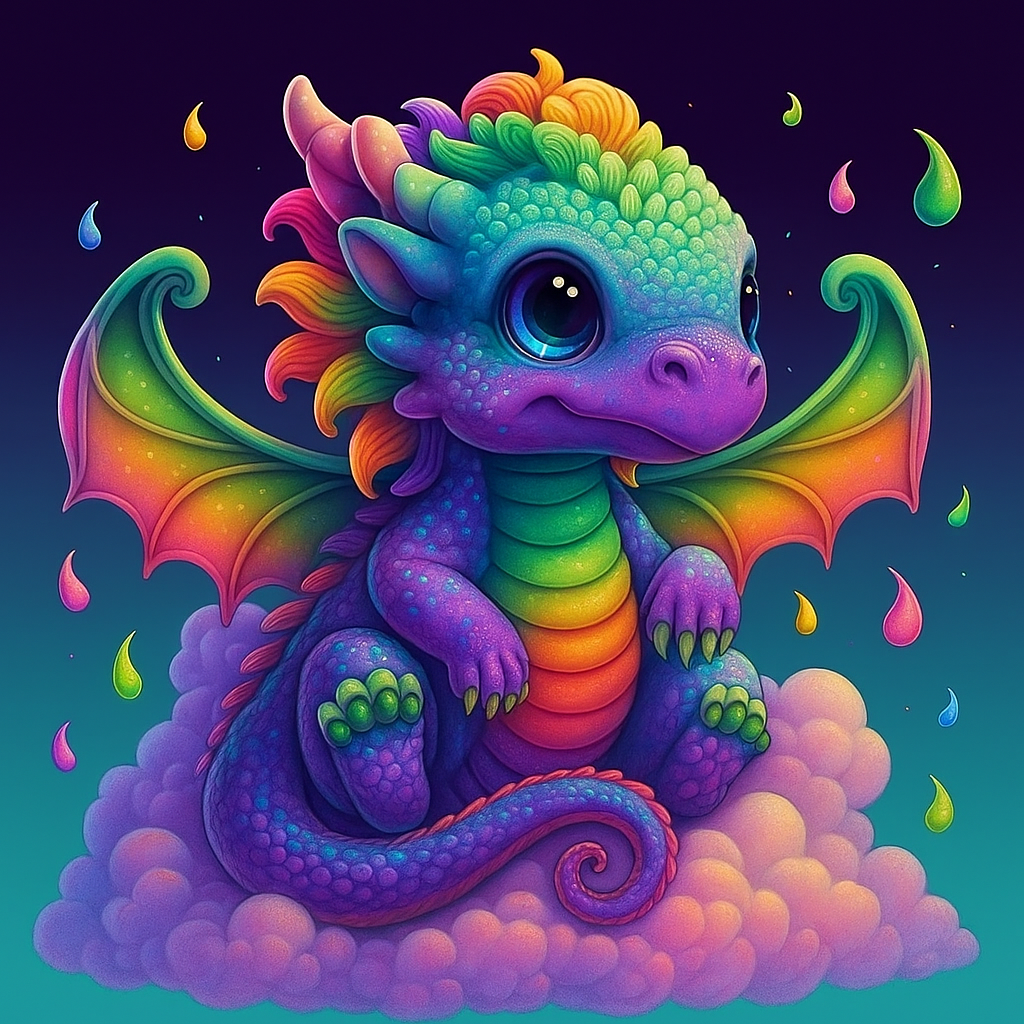 Rainbow Baby Dragon Prints – Colorful Fantasy Nursery Wall Art for Kids Room or Classroom Digital Download (Set of 4)