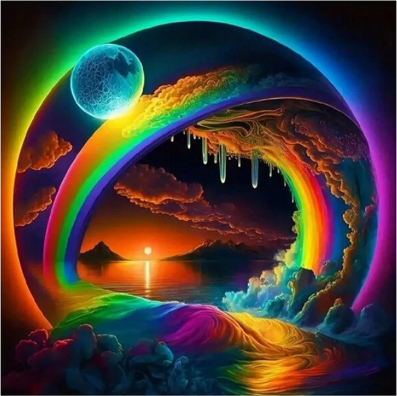 Neon Dripping Rainbow Moon Dark Wall Art Print and Frame Wall Art Home Decor Great Gift Wicca Art Fantasy Print Can Be Edited