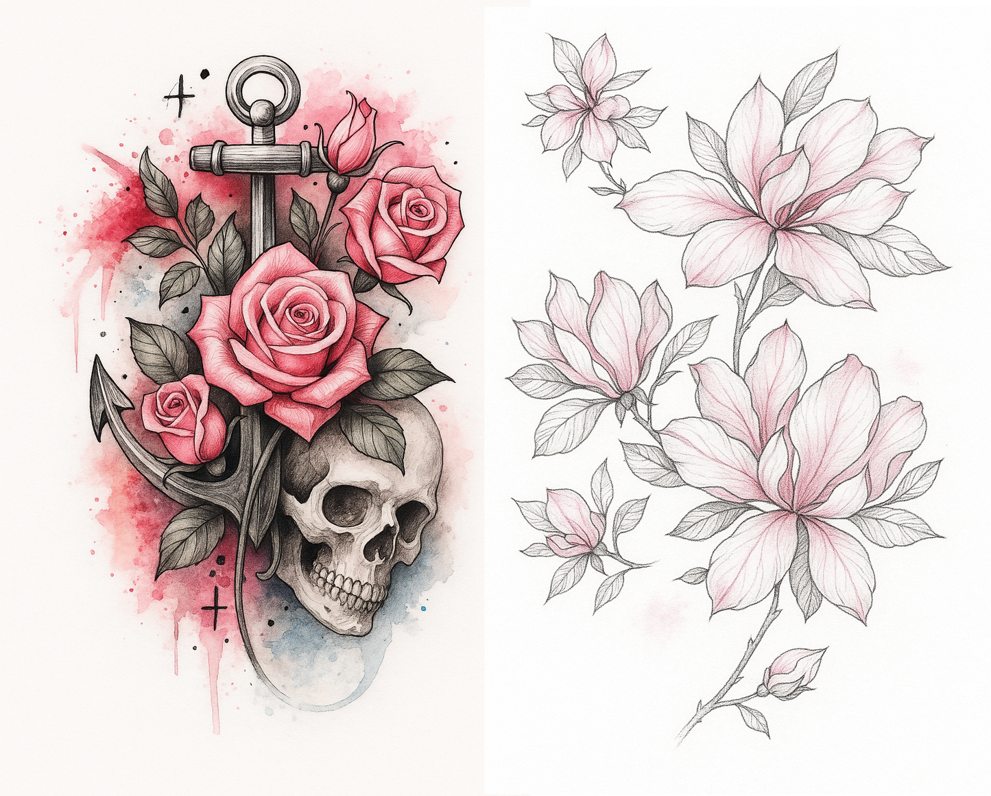 Eternal Bloom Anchor of Souls tattoo set with floral skulls roses anchors feathers for cosplay beachwear parties and bold everyday style