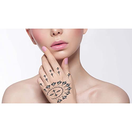 10 Sheets Henna Tattoo Stencils, Temporary Tattoo Stickers, Reusable Self-Adhesive Tattoo Templates with Moon Castle Pattern for Women and Girls Body Art Makeup Party Decoration