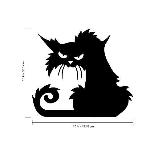 Vinyl Wall Art Decal - Angry Black Cat - Halloween Party Seasonal Design Sticker for Home Living Room Entryway Work Office Coffee Shop Store Window Spooky Decor (15" x 17")