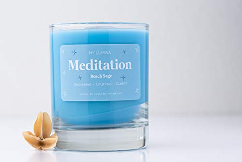 My Lumina Meditation Aromatherapy Candle w/ Clear Quartz Crystal Inside, Beach Sage Relaxing Calming Positive Peace Energy, Soy Wax Blue Scented Candle for Home,Bath,Bathroom,Yoga,Self Care,Gift,Women