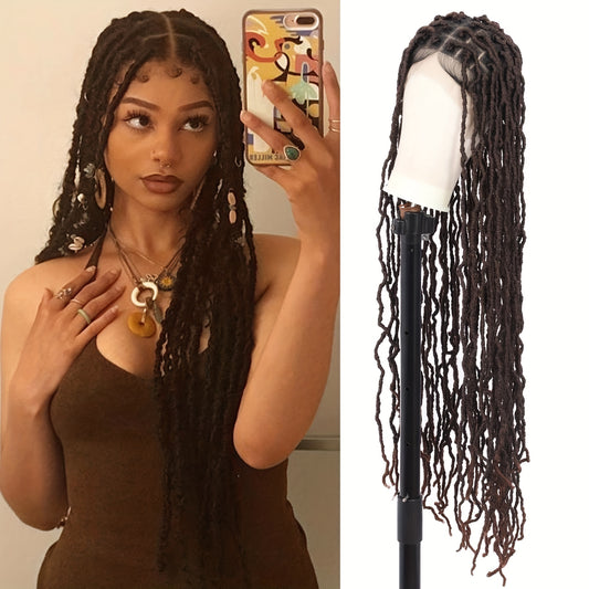 40 Inches Full Double Lace Front Square Knotless Locs Braided Wigs For Women Loc Braid Wig With Baby Hair Black Synthetic Lace Frontal Braid Wigs