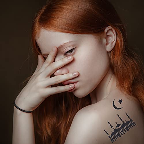 10 Sheets Henna Tattoo Stencils, Temporary Tattoo Stickers, Reusable Self-Adhesive Tattoo Templates with Moon Castle Pattern for Women and Girls Body Art Makeup Party Decoration