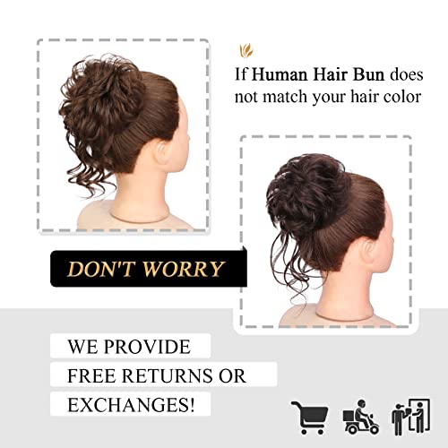 100% Human Messy Hair Bun Scrunchies Ponytail Extension Human Hair Tousled Updo Chignon Hair Piece (Light Brown)