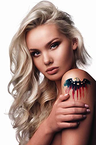America Flag Tattoo 6 Sheets Temporary Tattoos America Eagle Watercolor Temporary tattoo Neck Arm Chest for Women Men Adults