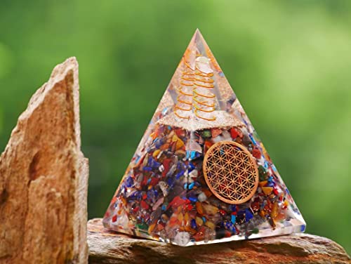 SUBSH Mix Chakra Orgone Pyramid Stone Crystal Healing Chakra Energy Multi Stone Pyramid Healing Home Decor Large Meditation Crystals Orgonite Stone Gift