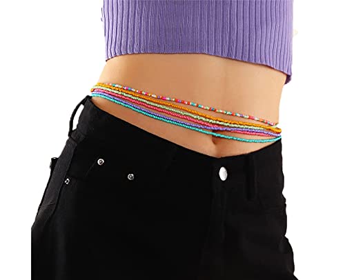 Colorful African Waist Beads, Durable, Plus Size Friendly Set of 14 Waist Beads Accessories Beach Bikini Belly Chain Wear as Singles or Set