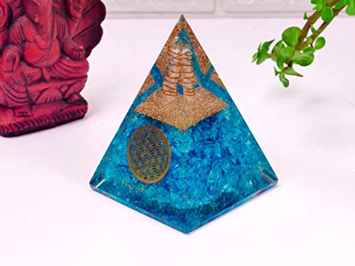 SUBSH Aquamarine Energy Generator Orgone Pyramid, Healing Real Crystals Stones Pyramid Metaphysical Stone Figurine Metaphysical Stone for Crystal Home Decor