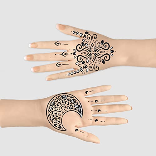 10 Sheets Henna Tattoo Stencils, Temporary Tattoo Stickers, Reusable Self-Adhesive Tattoo Templates with Moon Castle Pattern for Women and Girls Body Art Makeup Party Decoration