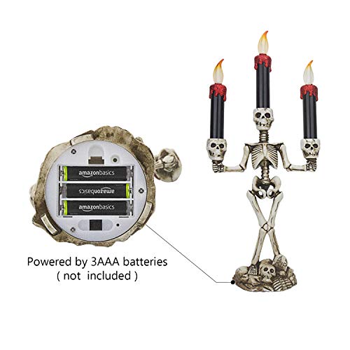 Triple LED Halloween Candles Flameless and Skeleton Candle Holder Stand for Skull Halloween Decoration and Haunted House Decor