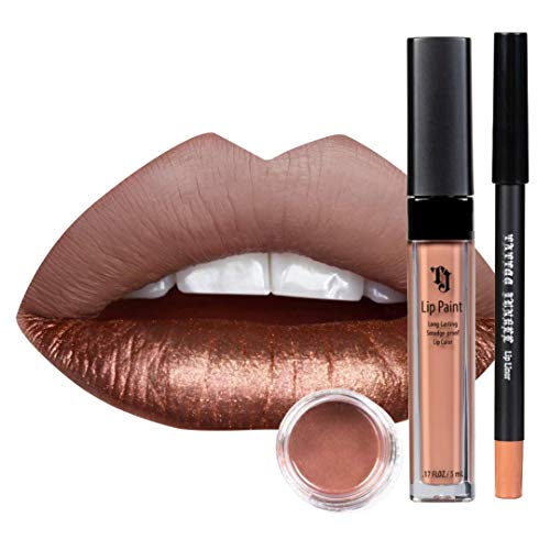 TATTOO JUNKEE Minx Lip Trio Lip Paint Kit, Includes Mocha Lip Liner & Matte Long-Wear Lip Paint + Coordinating Spicy Bronze Effects