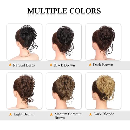 100% Human Messy Hair Bun Scrunchies Ponytail Extension Human Hair Tousled Updo Chignon Hair Piece (Light Brown)