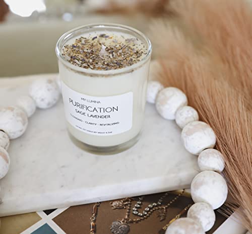 My Lumina Purification Sage Lavender Candle - Smudging Chakra Balancing Healing Candle Natural Soy Wax - White Sage Natural Scented Purifying Candle for Aromatherapy