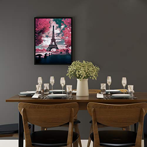 Eiffel Tower Paris at Dusk, 5D Full Drill Diamond Art, Round Diamond Painting Kit