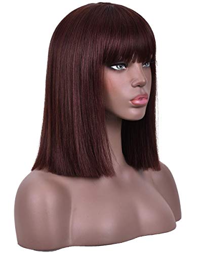 Black Cherry Cola Short Straight Bob with Air Bangs