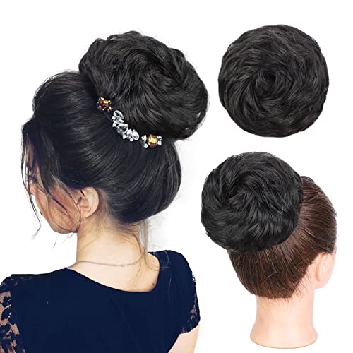 100% Human Hair Bun, Messy Bun Hair Piece Human Hair Messy Curly Hair Bun Hair Pieces for Women Hair Buns Hair Piece Natural Black