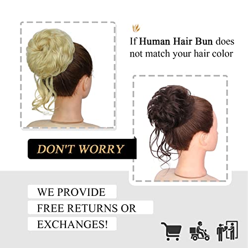 100% Human Messy Hair Bun Scrunchies Ponytail Extension Human Hair Tousled Updo Chignon Hair Piece (613# Blonde)