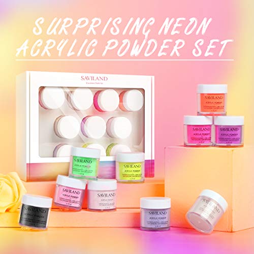 Saviland Acrylic Powder set - Neon Acrylic Nail Powder Set,10 Fluorescent Color Professional Polymer Kit Nail Extension for Nail Art