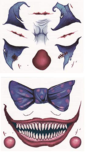 Halloween Realistic Temporary Costume Make Up Face Tattoo Kit Men or Women Adult - (Scary Clown) - 1 Kit