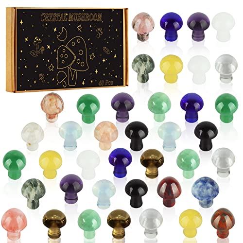 40 Pcs Crystal Mushrooms Sculpture, Bulk Stones Carved Mushroom Stuff for Decor, Meditation, Healing, Witchcraft, Quartz Crafts Decoration for Garden, Lawn, Flower Pot, Fish Tank