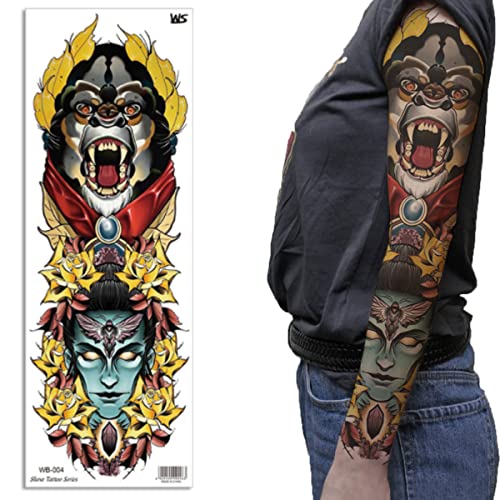 Temporary Tattoos for Adult Women 8 Sheets Full Arm Beauty and the Beast Personality Flower Arm Skull Devil Wolf Tattoo Sticker