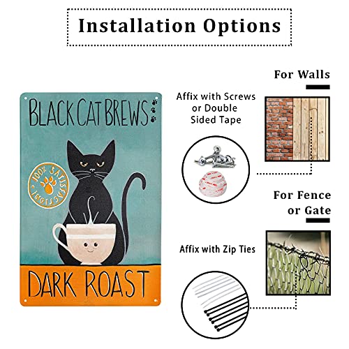Black Cat Brew Dark Roast Wall Decor 12"x8" Inch Metal Tin Sign  Vintage Art Poster Plaque Home Wall Decor Gifts For Cat Coffee Lover Friend