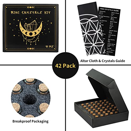 42 Pack Mini Crystals for Witchcraft, Crystal Chips Spell Jars Set, Tumbled Stones for Chakra Healing, Witch Stuff Gift for Beginners