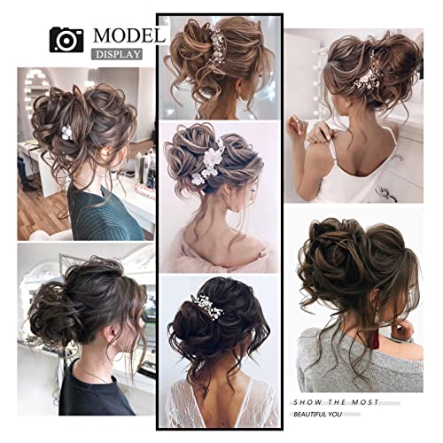 100% Human Messy Hair Bun Scrunchies Ponytail Extension Human Hair Tousled Updo Chignon Hair Piece (27#:Dark Blonde)