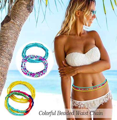 Waist Beads Colorful Summer Body Chains Belly Beads Bikini Jewelry Chains Set of 32