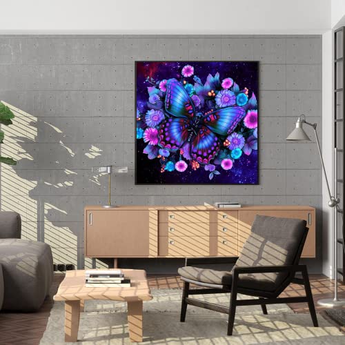 Neon Blue Purple Black Gold Butterfly 5D DIY Diamond Painting Cross Stitch Full Round Diamond Embroidery Kits Home Decor 13.8 x 13.8 Inch