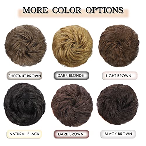 100% Human Hair Bun, Messy Bun Hair Piece Human Hair Messy Curly Hair Bun Hair Pieces for Women Hair Buns Hair Piece Dark Brown