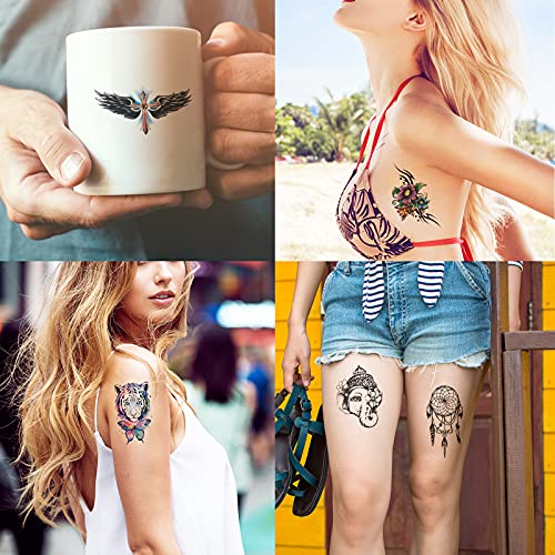 62 Sheets Black Large Temporary Tattoos Stickers for Women Men and Girl, Includes 10 Large Fake Tattoos That Look Real and Last Long