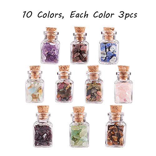 PandaHall 30 Pcs Mini Gemstone Wishing Bottles Tumbled Chip Crystal Healing Gem Reiki Wicca Stones Set for Jewelry Making Home Decoration