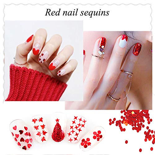Valentine's Day 3D Red Holographic Nail Sequins, Butterfly Star Moon Assorted Pattern Flakes Glitter
