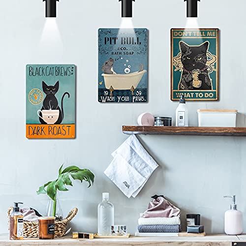Black Cat Brew Dark Roast Wall Decor 12"x8" Inch Metal Tin Sign  Vintage Art Poster Plaque Home Wall Decor Gifts For Cat Coffee Lover Friend