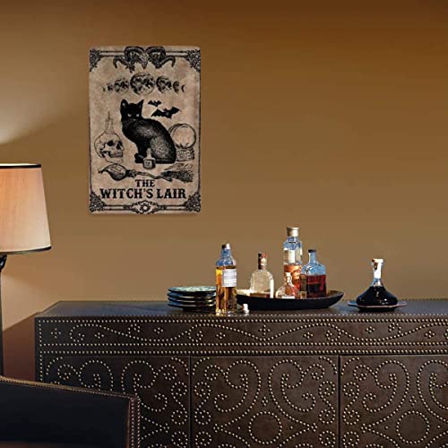 Black Cat The Witch's Lair | Black Cat Lover Gift | Kitchen Decor Bar Bathroom Garden Home Outdoor Decoration | Metal Tin Signs 8 x 12 Inch