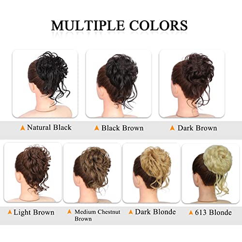 100% Human Messy Hair Bun Scrunchies Ponytail Extension Human Hair Tousled Updo Chignon Hair Piece (613# Blonde)