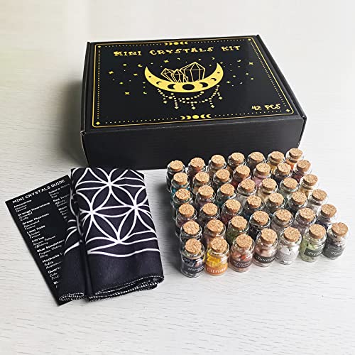 42 Pack Mini Crystals for Witchcraft, Crystal Chips Spell Jars Set, Tumbled Stones for Chakra Healing, Witch Stuff Gift for Beginners